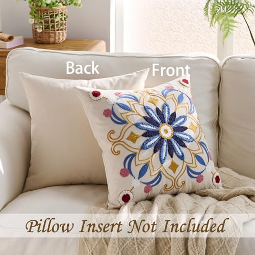 Embroidered Floral Throw Pillow Cover 18x18 Set of 1 Blue - color: Blue, size: 18" x 18" (Pack of 1)