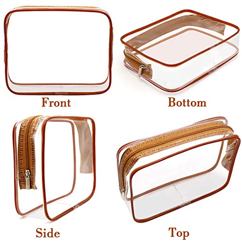 APREUTY 6 Packs Clear Makeup Bags, TSA Approved Toiletry Bags Set, Coffee - color: Coffee-6PCS(Large+Medium+Small)