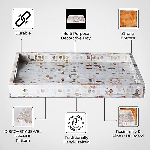 Handicrafts Home Mother of Pearl White Decorative Serving Ottoman Tray17x11 - color: Discovery Jewel Grande, size: 17" x 11" x 2"