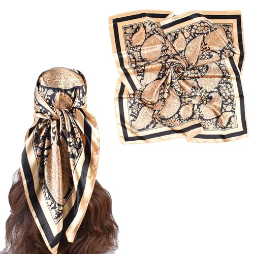 35 Inches Silk Head Scarf-Satin Hair Scarves Silk Bandana Scarf Headscarf for Women's Fashion Scarves - color: Camel-large Cashews