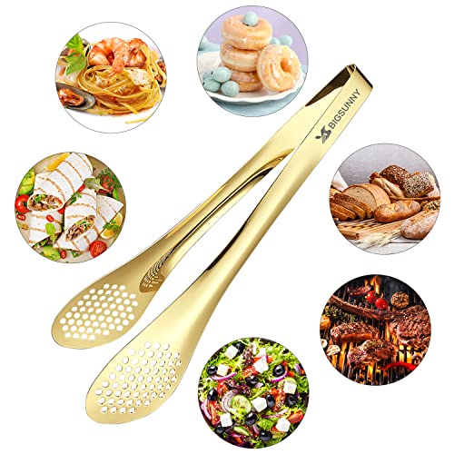 MSY BIGSUNNY Stainless Steel Buffet Tongs - 11" Kitchen Food Tong for Cooking and Serving, Set of 2, Gold - color: Gold 11" Serving Tongs