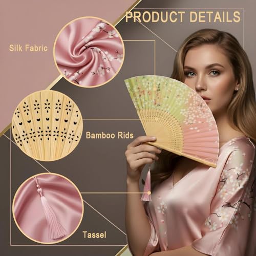Lysa Hand Fan for Women Foldable - Portable Folding Japanese Chinese Fan - for Hot Flashes, Summer Cooling, Festivals, Church, Dancing (Pink Sakura) - color: Pink Sakura