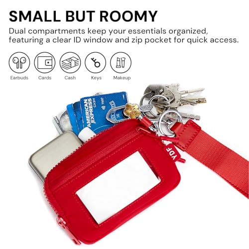 Small Wristlet Wallets for Women with Clear ID Window, Keychain Coin Purse - color: Red
