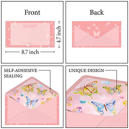 ANZON MORIES 72 Pcs Pink Butterfly Stationary and Envelope Set, 8.5"x11"