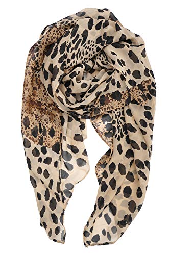 YOUR SMILE Ladies/Women's Lightweight Floral Print/Solid Color mixture Shawl Scarf For Spring Summer season - color: Leopard 2