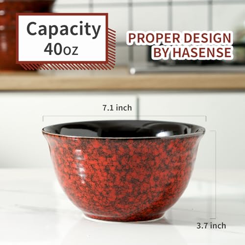 HASENSE Ceramic Soup Bowls, 40 Oz Serving Bowls Set of 4, Cereal Bowls, Salad Bowls for Pasta Soup Popcorn, Dishwasher & Microwave Safe, Christmas Thanksgiving Gifts, Red - color: Red, size: 40 Ounce