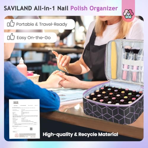 SAVILAND PU Leather Nail Polish Organizer Bag for Nail Tech, Black - color: Black-02