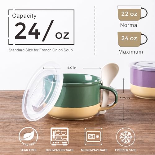 GBhome Ceramic Soup Mugs with Handles and Lids,24 OZ Soup Cups Set of 4 - color: Multicolor-2