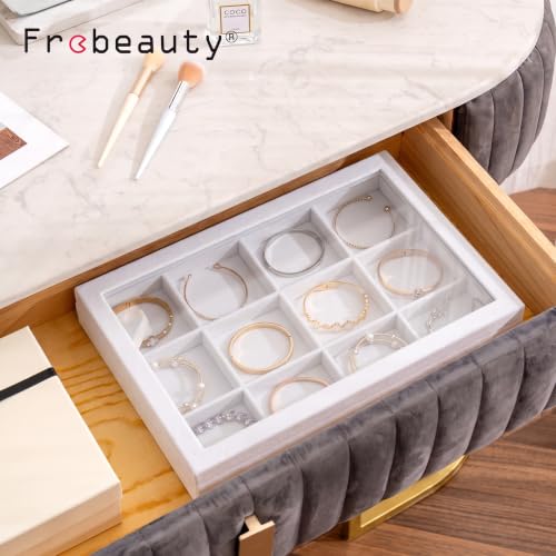 Frebeauty 12 Grid Bracelet Holder Box,Velvet Jewelry Tray with Clear Lid - color: White, size: 12 Grid