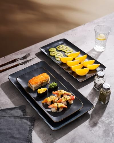 Famiware Serving Platters Set of 3 Sizes - Rectangular, Matte Dark Charcoal - color: Matte Dark Charcoal