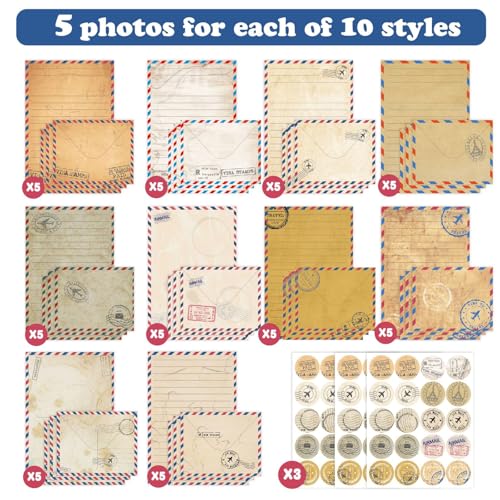 160 Pcs Stationery Paper Envelopes Set - color: Vintage Travel