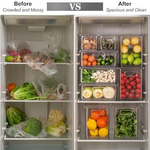 Taiuloo Clear Stackable Storage Drawers - 9.51 Quart Large Plastic Organizer Bins with Pull-Out Drawer, Kitchen Fridge, Bathroom Vanity & Pantry Cabinet Organization