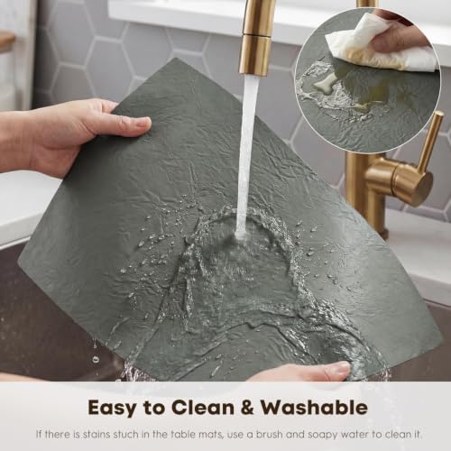 Artoid Mode Grey Faux Leather Placemats Set of 6, 12x18 Inch Waterproof Wipeable Heat Resistant Vinyl Place Mats, Reversible Table Mats for Winter Kitchen Dining Decor - color: Gray, size: 12" x 18", Rectangular Set of 6