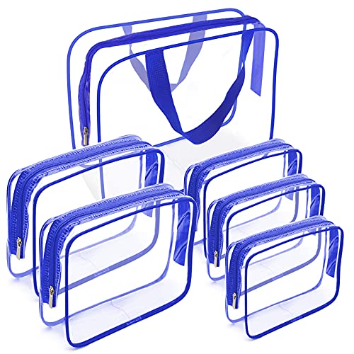 APREUTY 6 Packs Clear Makeup Bags, TSA Approved Toiletry Bags Set, Blue - color: Blue-6PCS(Large+Medium+Small)