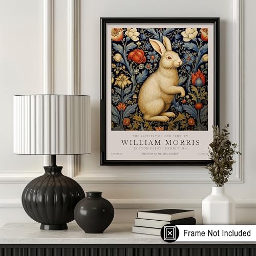 Poster Master White Rabbit Print - William Morris Poster - Flower & Animal Art - Botanical Exhibition Design - Floral Bunny Illustration - Great Office or Bedroom Decor - 8x10 UNFRAMED Wall Decor - color: Style-02, size: 8"L x 10"W