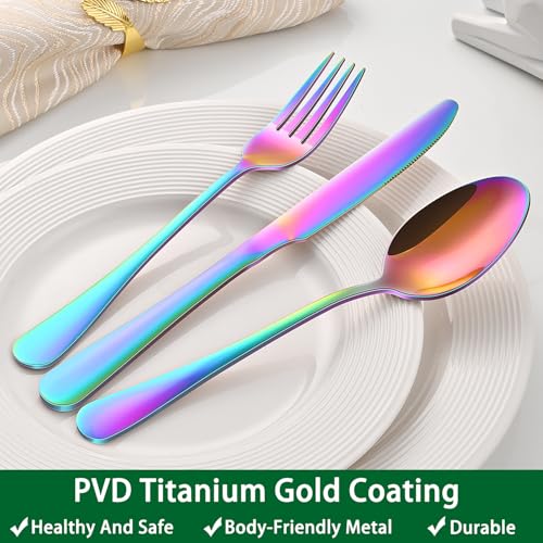 6.7 Inch Teaspoons Set Of 8, Colorful Rainbow Stainless Steel Dessert Spoons, Colored Small Spoons For Kitchen, Colored Silverware Spoons For Coffee - color: Rainbow