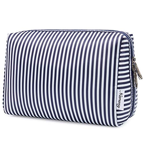 Narwey Makeup Bag Travel Toiletry Bag, Cosmetic Bag for Women Girls - color: Blue Stripe, style: Large