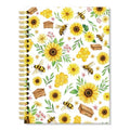 ERHACHAIJIA Sunflower & Bee Lined Spiral Notebook for Women Flower Lover - color: Yellow-brown
