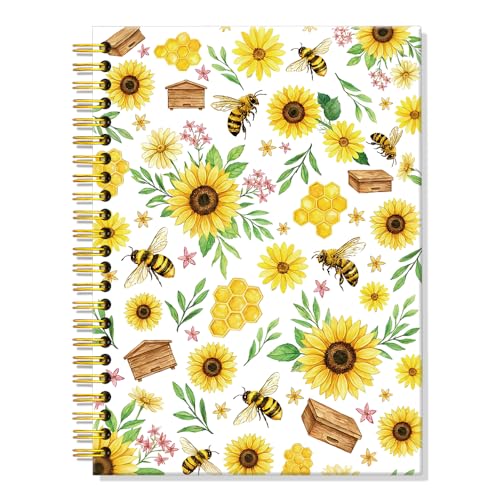 ERHACHAIJIA Sunflower & Bee Lined Spiral Notebook for Women Flower Lover - color: Yellow-brown