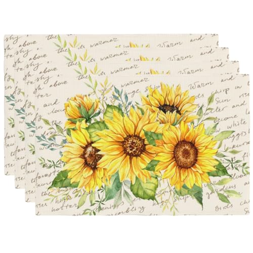 Spring Summer Sunflower Floral Placemats Set of 4 12x18 Inch - color: Cream Beige, size: Set of 4