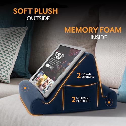 Brookstone Tablet Lap Cushion - Tablet/Phone/Ebook Holder for Bed, Flights, and Travel, Memory Foam Lap Desk for Reading and Hands Free Viewing, Compatible iPad and Kindle Accessories, Blue - color: Royal Blue