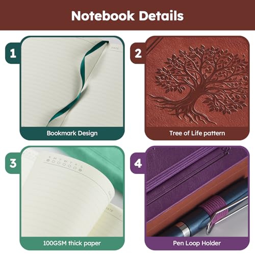 Lined Journal Notebook for Women Men, 320 Pages A5 Journaling Notebook College Ruled with 100GSM Thick Paper, Hardcover Leather Notebook for Work Writing Note Taking Diary, School, 5.7'' X 8.4'' - color: 9.Brown, size: A5
