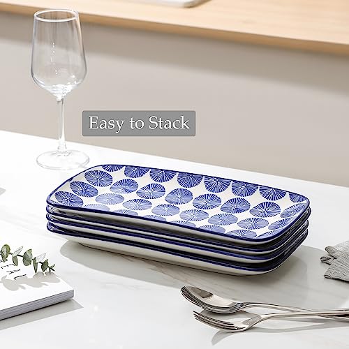Selamica Ceramic Rectangular Serving Platters Set of 4, 12 Inch Serving Trays/Dishes for Party Entertaining, Rectangular Dinner Plates for Appetizer Salad Dessert Sushi, Vintage Blue - color: Vintage Blue, size: 12 Inch, Set of 4