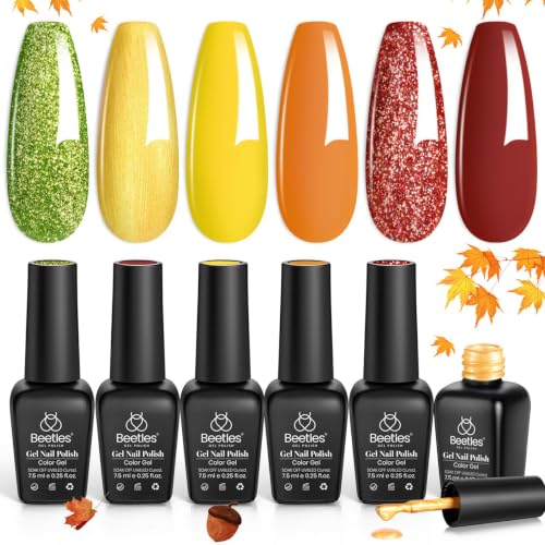 Beetles Fall Gel Nail Polish Set, Yellow Orange Burgundy Green Glitter - color: A - Mixed Finishes | Golden Autumn Realm