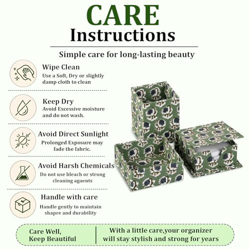 Ridhi Basil Green Block Print Office Desk Organizer Pen & Note Holder - color: Basil Green