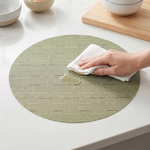 Round Imitation Bamboo PVC Placemats Set of 6,Countertop Protector - color: Green