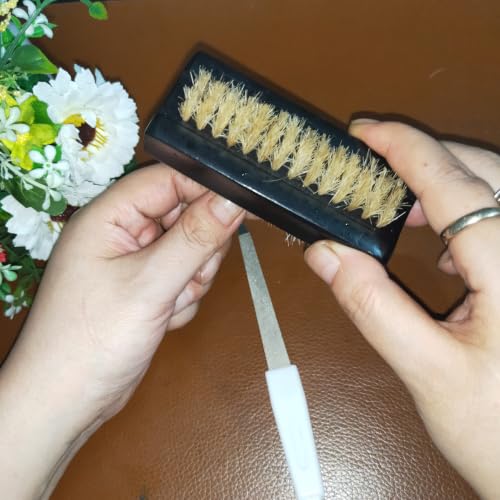 NewFerU Wooden Nail Brush Cleaner Black with 100% Natural Boar Bristles - color: Black Two-sided