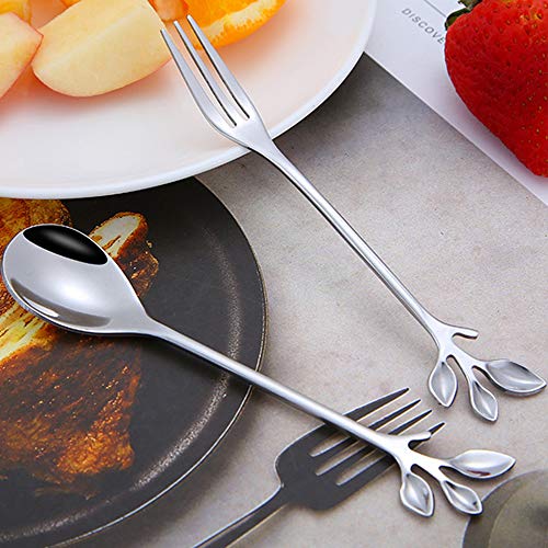 AnSaw 10-Pc Silver Mini Spoons & Forks Set, 4.7" - Leaf Handle - color: Silver