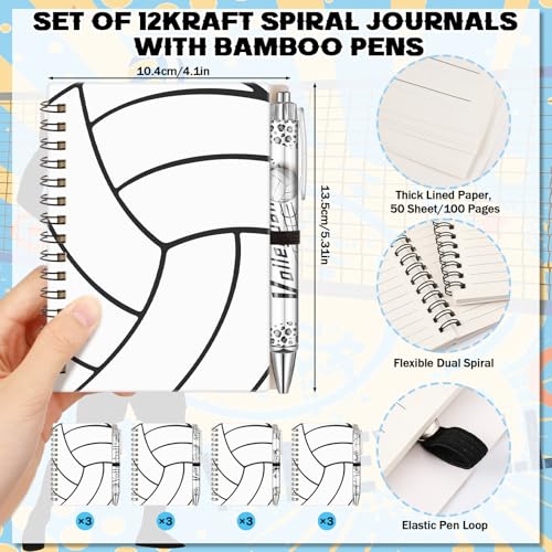 Resurhang 12 Sets Volleyball Notebook VolleyBall Gifts 5.5 x 4.3'' Volley ball Spiral Notebook Ballpoint Pens for Coaching Supplies Coach Gifts Team Party Players Sports Lover - style: Volleyball Style