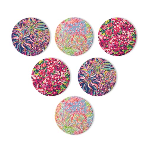 KAMMAK Ceramic Coasters with Cork Base, Boho Drink Coasters, Set of 6