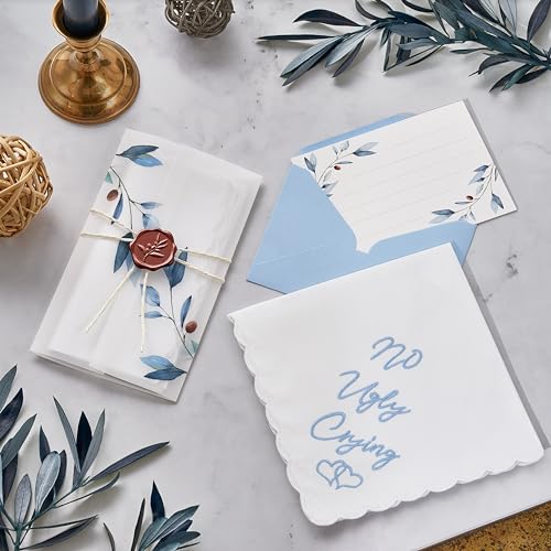 Mother of the Bride Gifts Wedding Handkerchief Keepsake - color: No Ugly Crying, style: Blue Olive Leaf