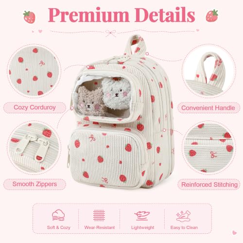 Cute Pencil Case, Soft Corduroy Pencil Pouch, Large Capacity Pencil Bag, Mini Backpack Aesthetic Pen Organizer for Stationery for Students Teen Girls Women, Beige Strawberry - color: Beige Strawberry