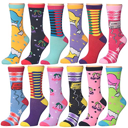 Frenchic 12/24/48 Pairs Pack Women's Colorful Patterned Cute Funny Casual Fashion Crew Socks - color: Cherry