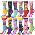 Frenchic 12/24/48 Pairs Pack Women's Colorful Patterned Cute Funny Casual Fashion Crew Socks - color: Cherry