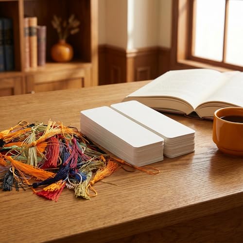 100Pcs Blank Bookmarks with Random Colored Tassels
