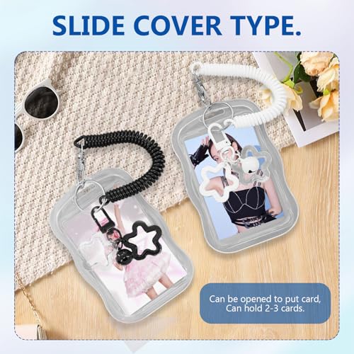2 Pack Cute Photocard Holder - Transparent Pc Holder Creative Photocards Holder for Bus Student Card Photo Protector, Clear, Black and White