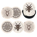 Satan Goat Skull Coasters for Drinks with Holder Leather Coasters Set of 6 for Coffee Table - color: Satan Goat