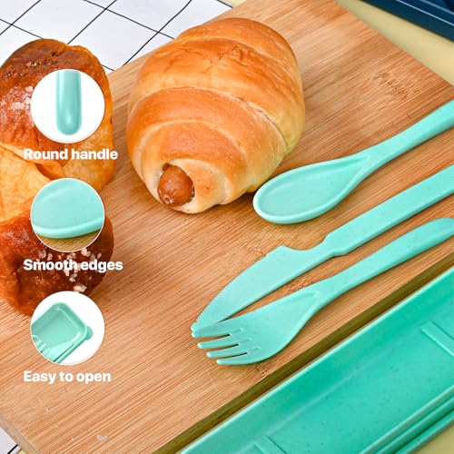 Travel Utensils Set with Case, 8 Sets Camping Utensils Reusable Wheat Straw Utensils Set With Case, Knife Spoon and Fork Set for Lunch Box - color: Multicolor