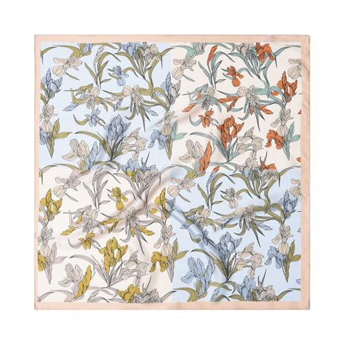 100% Mulberry Silk Scarf - 25.6" Square Neckerchief & Headscarf Gift Packed - color: Blue-20