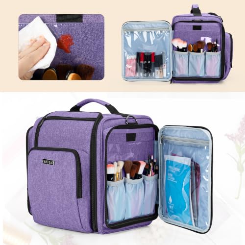 BAFASO Makeup Bag Cosmetic Bag with 4 Inner Removable Pouches, Purple - color: Purple