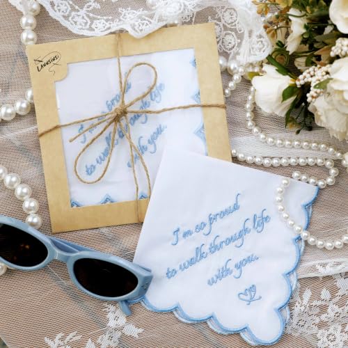 Something Blue Wedding Handkerchiefs for Bride, Embroidered Wedding Gift for Husband Mom Dad - color: Husband
