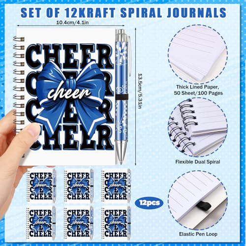Resurhang 12 Sets Cheerleader Gifts Bulk Blue Bow Spiral Cheer Notebook Pen - style: Cheer Team