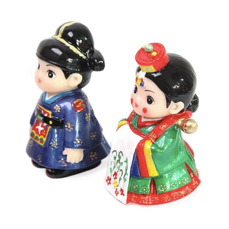 Korean Traditional Folk Decorations Figurine - Wedding Bride and Broom 3in Korean Hanbok Handicraft Product Collectible Figurine