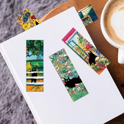 Black Cat Bookmarks, Vintage Oil Painting Paper Book Marks for Book Lovers - style: Black Cat