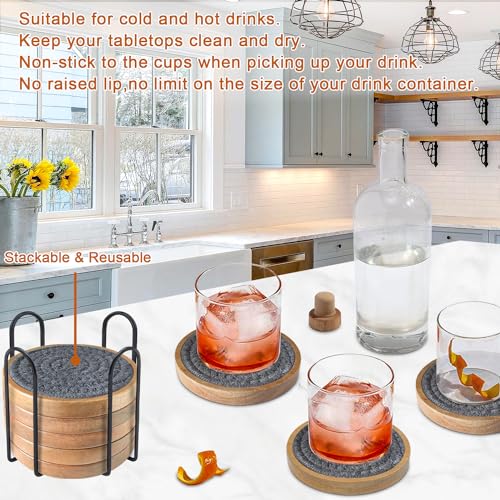 Wood Coasters for Drinks, Eykao Absorbent Coaster Sets of 8, Woven Drink Coasters for Coffee Table, Housewarming Gift for Farmhouse Home Decor,4 inches - color: Dark Grey