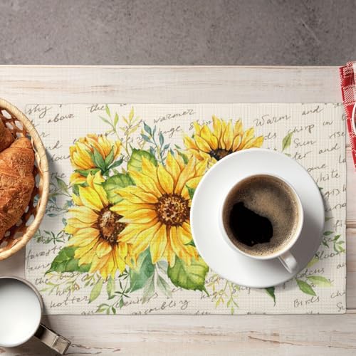 Spring Summer Sunflower Floral Placemats Set of 4 12x18 Inch - color: Cream Beige, size: Set of 4